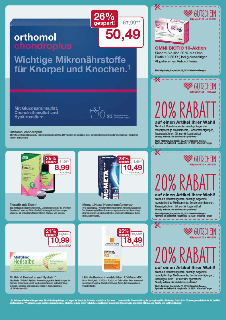 Flyer mit Angeboten für Mai/April